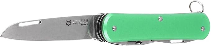 Fox Knives Vulpis FX-VP130-F4 Slipjoint Folding Knife 4-in-1 Multitool 2.17in Blade Bottle Opener Can Opener Flat Head Screwdriver Scissors - Compact Versatile Minimalist Pocket Knife (OD Green)