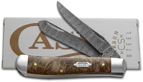 Case XX Pocket Knife MINI TRAPPER - NATURAL MAPLE BURLWOOD LADDER DAMASCUS Item #15091-7207 DAM - Length Closed: 3 1/2Inches