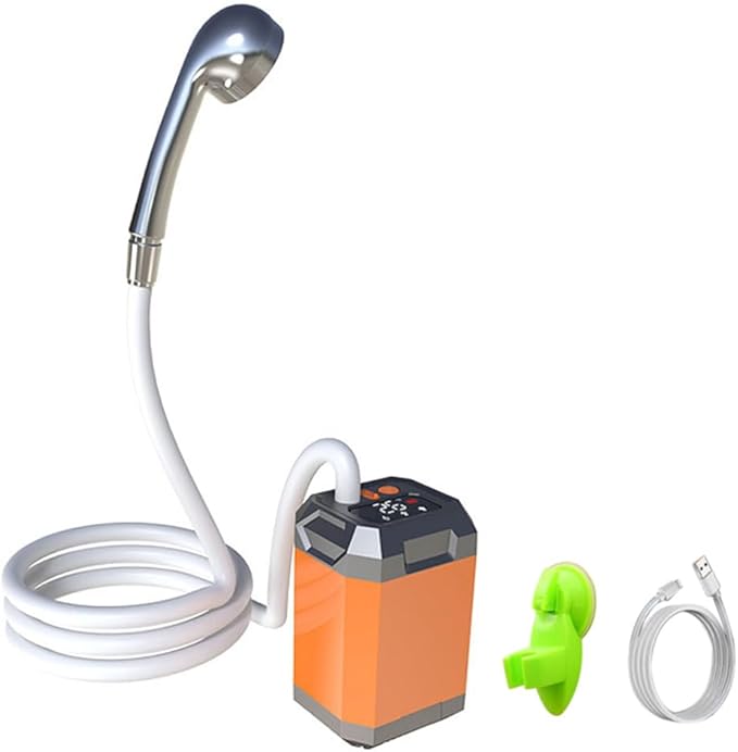 Alvinlite Portable Camping Shower Adjustable Outdoor Shower with Digital Display 4500mAh Rechargeable Shower Head Sprayer Shower Pump for Hiking Dog Bath Beach (Orange)