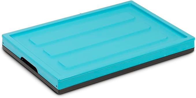 Glad Collapsible Storage Bin with Lid - 48L Foldable Plastic Box for Garage Car Trunk and Organization - Stackable Lidded Container with Handles Turquoise