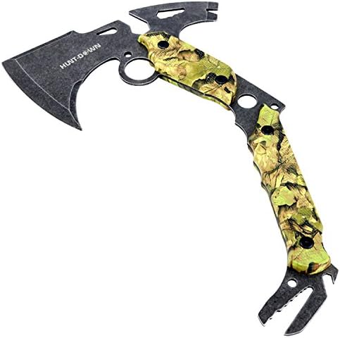 HUNT-DOWN 13 Hunting Survival Axe with Sheath - Green Camo Color Handle