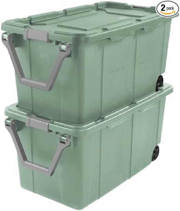 2 Pieces160 Quarts of Wheeled Storage Boxes Super Large Durable Transparent Boxes with Lock Covers and Handles Suitable for Moving Garage and Tool Room Storage (Green)