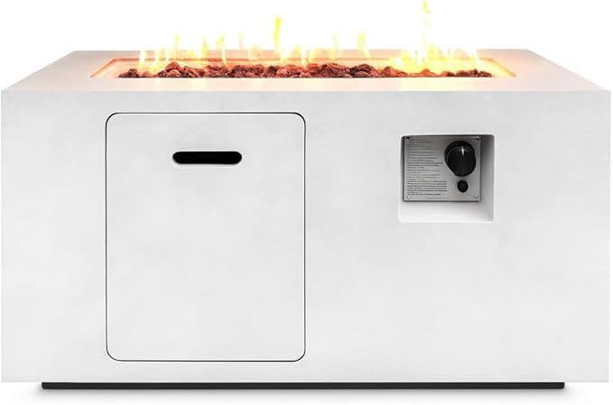 SereneLife Fire Pit Table 50000 BTU Propane Gas Fire Pit with Adjustable Flame Stainless Steel Burner Weather-Resistant Build Easy Propane Tank Access and Elegant Lava Rocks for Patio or Backyard