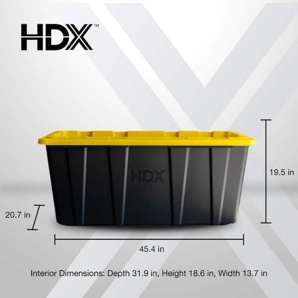 57 Gallon Tough Storage Tote with Snap-On Lid Black with Yellow Lid Stackable