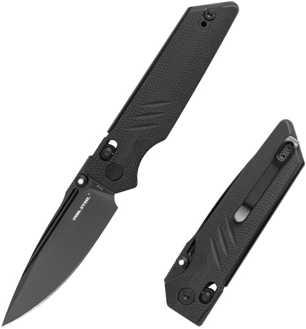 REALSTEEL SACRA Pro Pocket KnifeFolding KnifeCrossbar Lock3.31 Böhler K110 Steel BladeGlow-in-the-dark Thumb Stud Nail NickG10 Handle2.75ozClipEDC Outdoor IndoorGifts for Men Women Camping H