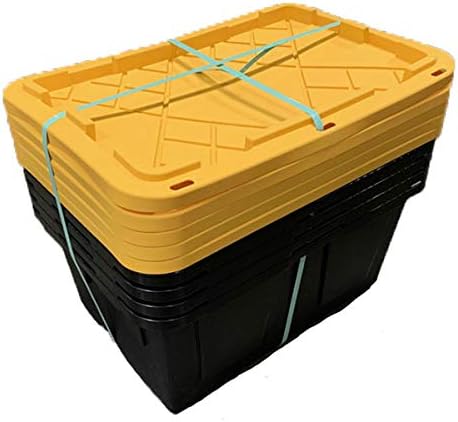 MonsterRAX 27 Gallon Storage Bins - Stackable Lockable Yellow Lids Black Bin 5-pack