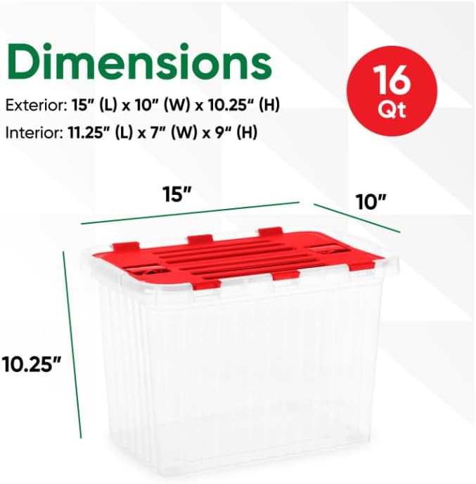 Superio Red Storage Box with Red Hinged Lids 6 Pack Plastic Container Bins for Organizing with Attached Lid Stackable Crates BPA Free Organizers for Home Office Dorm (6 17 Quart)