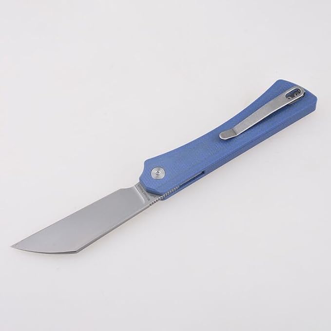 SHIELDON Rain Folding Knife Stonewash 3inch Sheepsfoot Blade Micarta Handle Outdoor Folding Knife with Deep Carry Clip
