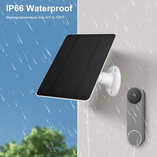 Solar Panel for Security Camera Outdoor 10W Video Doorbell Solar Panel Charger for Nest for Doorbell 2K 2 3 IP66 Water Proof 360° Adjustable Bracket (CSP4W-O-W)