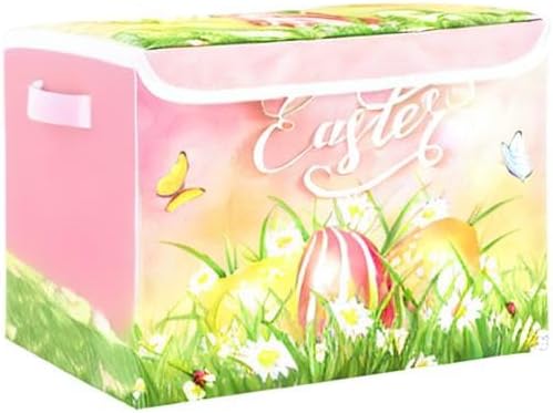 senya Easter Storage Baskets Collapsible Storage Bins with Lids Happy Easter Eggs and Butterfly Storage Boxes Clothes Baskets for Organizing