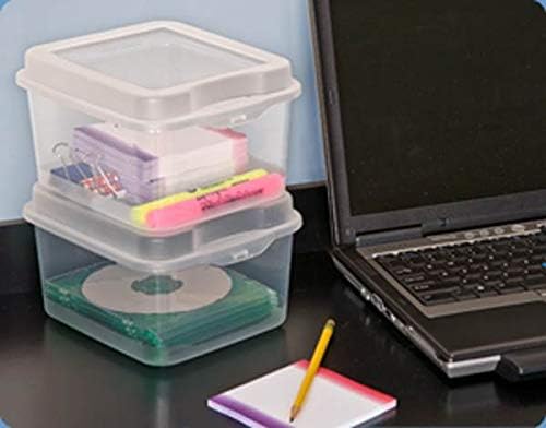 Sterilite 6-Pack Rectangular Large &amp 12-Pack Square Small FlipTop Clear Plastic Storage Box with Hinged Lid - Stackable Multipurpose Organizer for Art and Craft Supplies Accessories Photos &amp