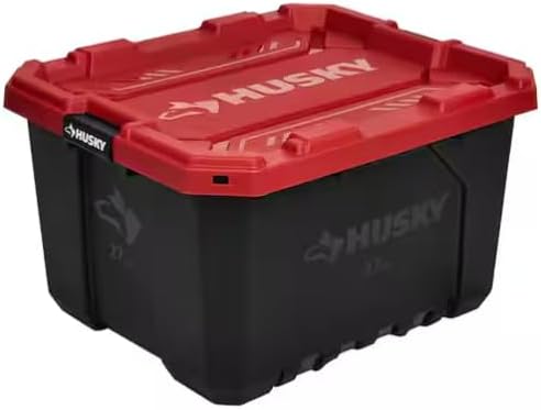 *Husky* 27 Gallon Pro Grip Storage Tote Heavy Duty Container with Red Lid and Black Base Stackable Utility Box