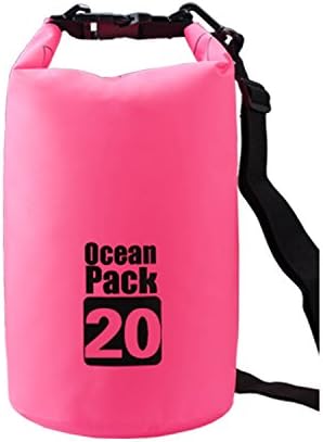 JIAN YA NA Waterproof Dry Bags Roll Top Dry Compression Sack Keeps Gear Dry Bags with Adjustable Strap for Outdoor Kayaking Beach Rafting BoatingBonus Waterproof Phone Case (Pink 20L)