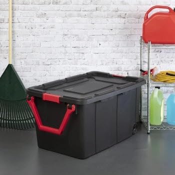 40 Gallon Wheeled Industrial Tote Plastic Storage Bin Black Set of 2