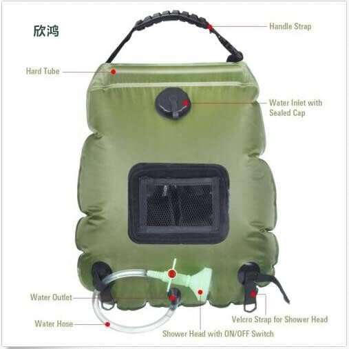 Solar Shower Bag5 Gallons/20L Solar Heating Camping Shower Bag with Removable Hose and On-Off Switchable Shower HeadSolar Shower for Camping Beach Swimming Outdoor Traveling Hiking