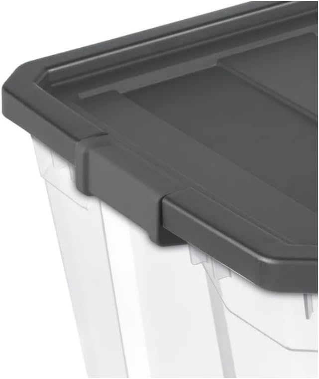 Clear Plastic Storage Container Set 200 Quart Stackable Bins with Dark Gray Latch Lids 3 Count