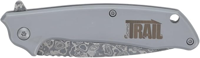 Scipio Maverick Ball-Bearing Pocket Knife FAB041M - Damascus Layered Steel Trail Knife with 3.25-Inch Blade - Silver