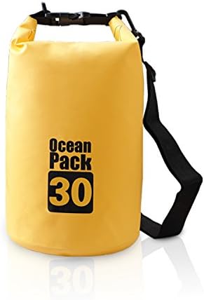 JIAN YA NA Waterproof Dry Bags Roll Top Dry Compression Sack Keeps Gear Dry Bags with Adjustable Strap for Outdoor Kayaking Beach Rafting BoatingBonus Waterproof Phone Case (Yellow 30L)