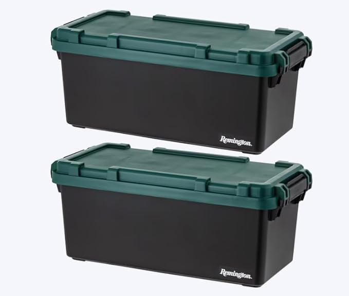 Heavy Duty Stackable Tote with Latching Lid 15-Gallons (60-Quarts) Dark Green Large 2-Pack