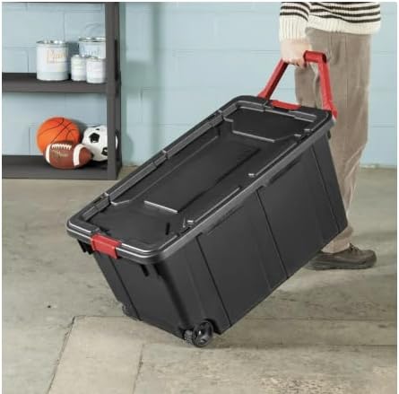 40 Gallon Wheeled Industrial Tote Plastic Set of 2 (Black)