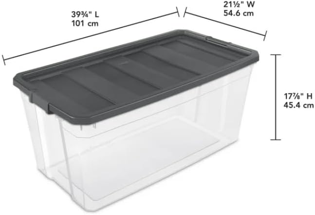 Clear Plastic Storage Container Set 200 Quart Stackable Bins with Dark Gray Latch Lids 3 Count