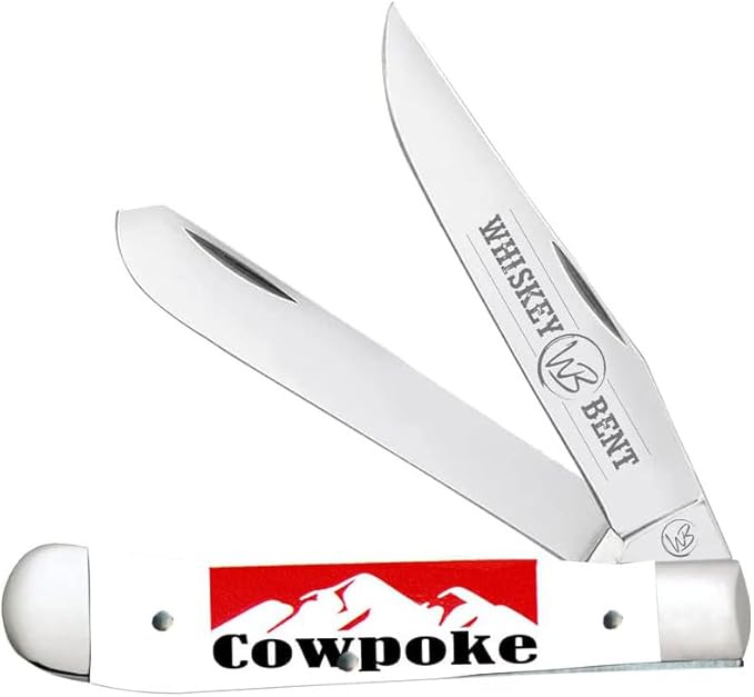 WHISKEY BENT HAT CO. Traditional Trapper Folding Pocket Knife 4.125 Closed Length 440C Stainless Steel Blades (Cowpoke)
