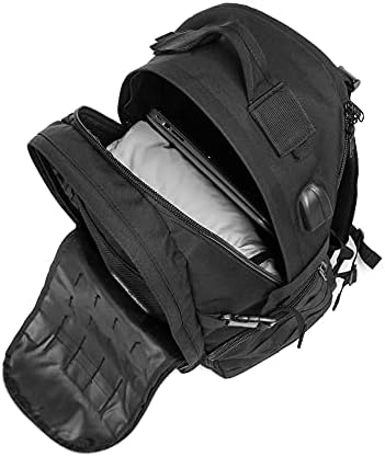 Tactical Travel Backpack Heavy Duty Hiking Laptop Daypack Durable Quality Military Molle Army Lockable Assault Pack Large Student Bookbag Outdoor Traveling Rucksack Black