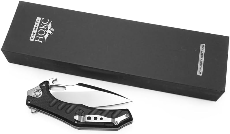 Mongoose-2C | 337-100406 | Black Gray Folding Pocket Knife by HOKC - D2 Stainless Tool Steel G10 Handle Ball Bearing Finger Flipper Wave Opener Liner Lock - Ideal for Hunting &amp EDC