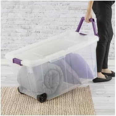40 Gallon Wheeled Industrial Tote with Drip-Resistant Lid Ergonomic Handle and Large Wheels Heavy-Duty Storage Solution Set of 2