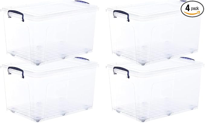 Superio Storage Bins with Lids Clear Plastic Containers for Organizing Stackable Totes BPA Free Odor Free Organizer Boxes for Home and Dorm (4 Pack 44 Quart)
