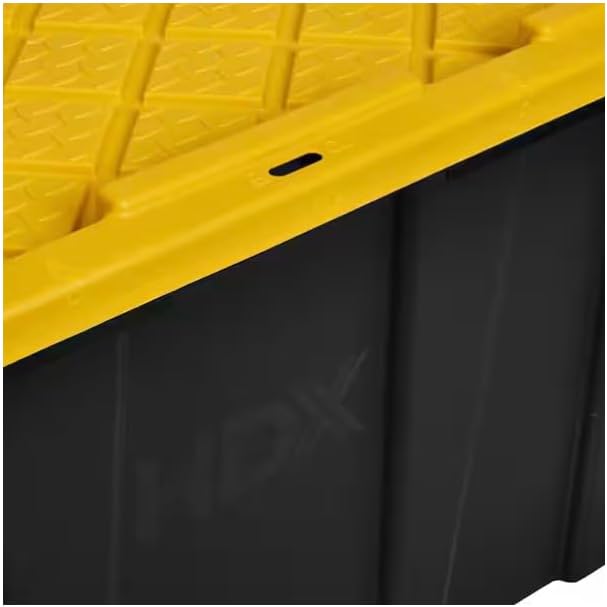 77 Gallon Tough Storage Tote with Wheels Black with Yellow Lid