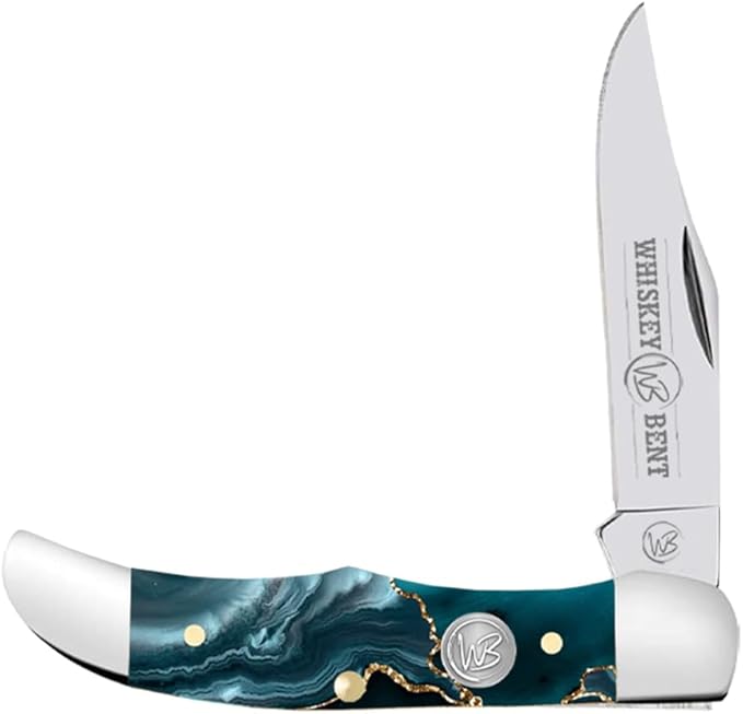 WHISKEY BENT HAT CO. Mini Hunter Folding Pocket Knife 2.75 Closed Length 440C Stainless Steel Blade (Gold Rush)