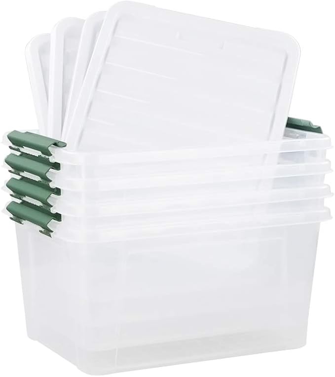 Gloreen 35 Quart Clear Storage Bins with Lid and Handle Multipurpose Stackable Plastic Storage Latches Box/Containersset of 4