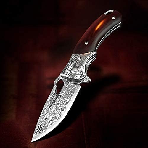 Handmade Damascus Steel Flipper Folding Knife with Pocket Clip Liner Lock Tactical Knife for Camping Hunting Fishing and EDC