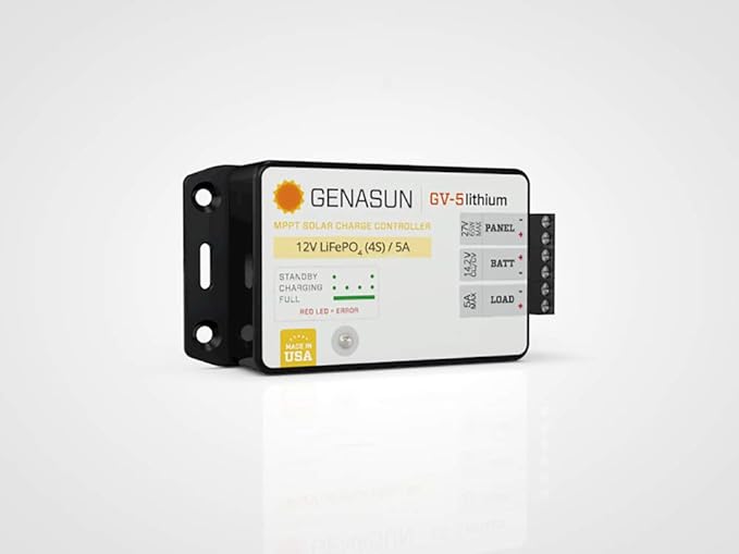 Genasun GV-5-Li-14.2V 5 A MPPT Solar Charge Controller for Lithium (4S LiFePo4) Battery and 5 A Load Output with Low Voltage Disconnect (LVD)