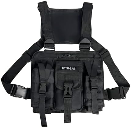 Waist Pack Men's Chest Bag Outdoor Travel Tooling Vest Belt Bag Adjustable Strap Lightweight Crossbody Backpack (black)