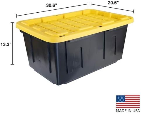 CX BLACK &amp YELLOW 27-Gallon Heavy Duty Storage Bins with Lids Stackable Plastic Storage Bins with Weather-Resistant Design Home Organization 2 Pack (14.3H x 20.6W x 30.6D)