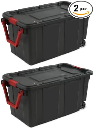 40 Gallon Wheeled Industrial Tote Plastic Set of 2 (Black)