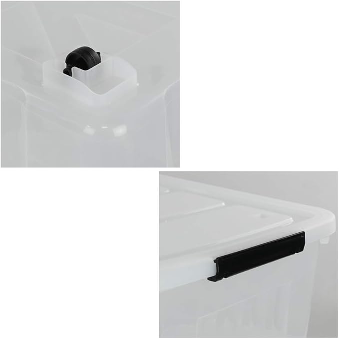 Kekow 70 L Clear Large Storage Box Plastic Latch Box with Wheels 4-Pack