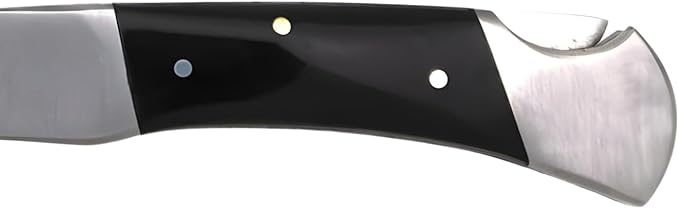 7 Handmade Folding Pocket Knife – 3 440 Stainless Steel Clip Point Blade – Silver Bolster – Genuine Leather Sheath Included (Black)