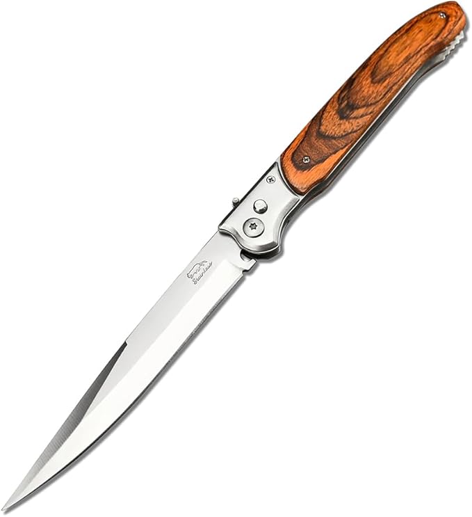 12'' Tactical Folding Knife 420 Stainless Steel Blade Red-colored Wood Handles with Slide Safety Lock Outdoor Camping EDC Tools