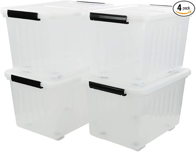 4-Pack Clear Plastic Storage Bins with Lid 42 L Large Plastic Storage Box