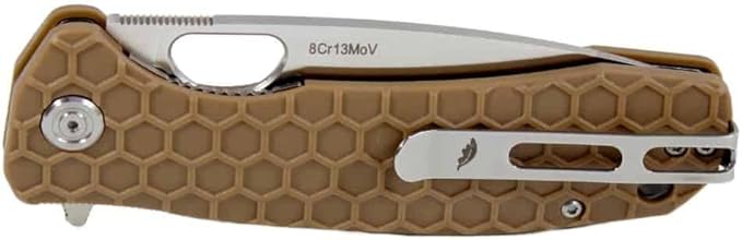 Honey Badger Large Pocket Knife EDC Drop Point Folding Utility Knife 3.6 Steel Blade Reversible Pocket Clip - (3.8oz) Drop Point Large Tan HB1002