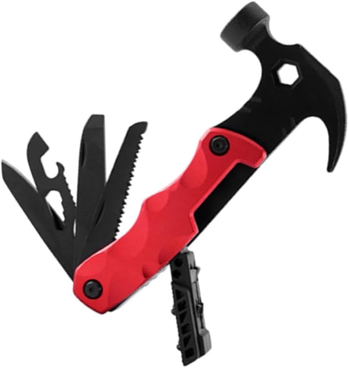 SagaSave Multitool Hammer Folding Survival Tool 9 in 1 Portable Multi Tool Pliers Hammer Survival Knife Wrench &amp More Camping Accessories for Gardening Hiking Outdoor