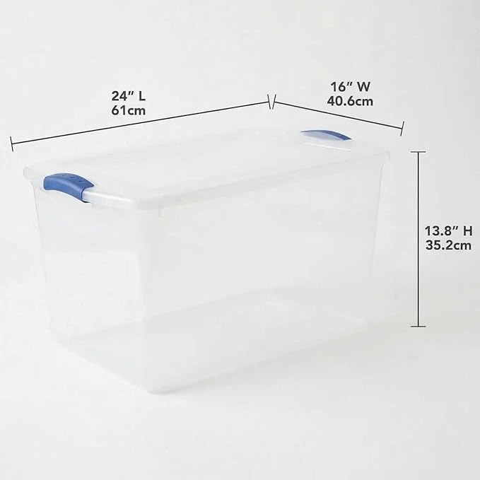 （4-Pack） 66QT Transparent Plastic Storage Box with a Secure Locking Cover Stackable Suitable For Organizing Household Items Garage and Office Use.