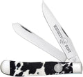 WHISKEY BENT HAT CO. Traditional Trapper Folding Pocket Knife 4.125 Closed Length 440C Stainless Steel Blades (Black Hide)