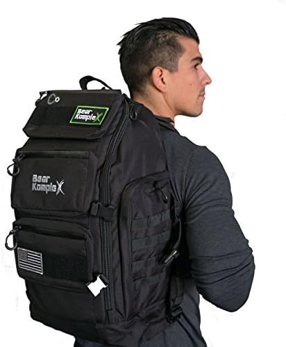 Bear KompleX Military Grade Tactical Backpack - Military Backpack Storage Organization Multiple Compartments Compression Straps MOLLE Webbing 1000 Denier Nylon Water Repellent Coating - 50L Black