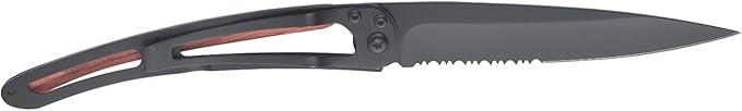 deejo - 37G Serrated Folding Pocket Knife with Belt Clip - Terra Incognita Design 3.7-Inch Stainless Steel Blade Black Titanium Finish Coral Handle - Lightweight EDC for Home Work Outdoor Use