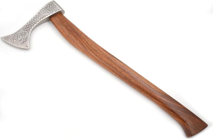 Hand Forged Viking Bearded Axe – 1075 High Carbon Steel Handmade Medieval Style Camping &amp Hunting Axe with Ash Wood Handle and Leather Sheath (Lion 1)