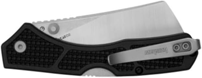 Kershaw Hatch Pocket Knife Black and Gray Design 3.15 Inch Steel Cleaver EDC with Manual Opening Reversible Deep Carry Everyday Carry Pocket Knife for Men and Women